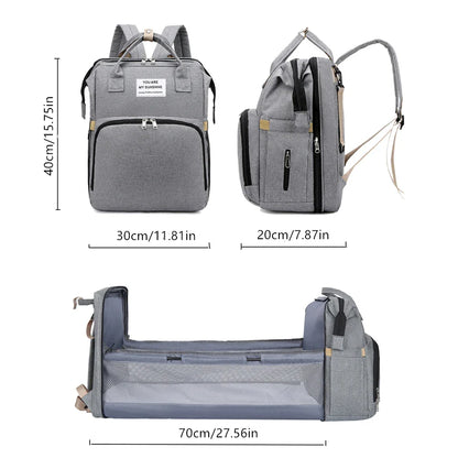 Foldable Diaper Bag with Changing Station – Large Capacity Mommy Backpack with Insulated Pocket, Multifunctional Baby Travel Bag with Bed & Double Shoulder Straps