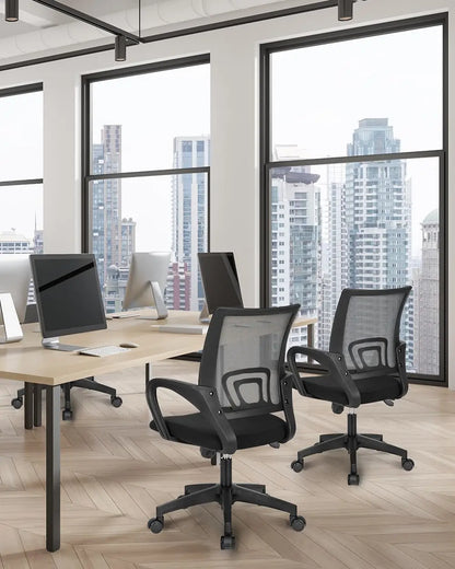 Ergonomic Office Chair – Mid Back Desk Chair with Lumbar Support, Mesh Cushion, Adjustable Swivel & Rolling for Home & Gaming