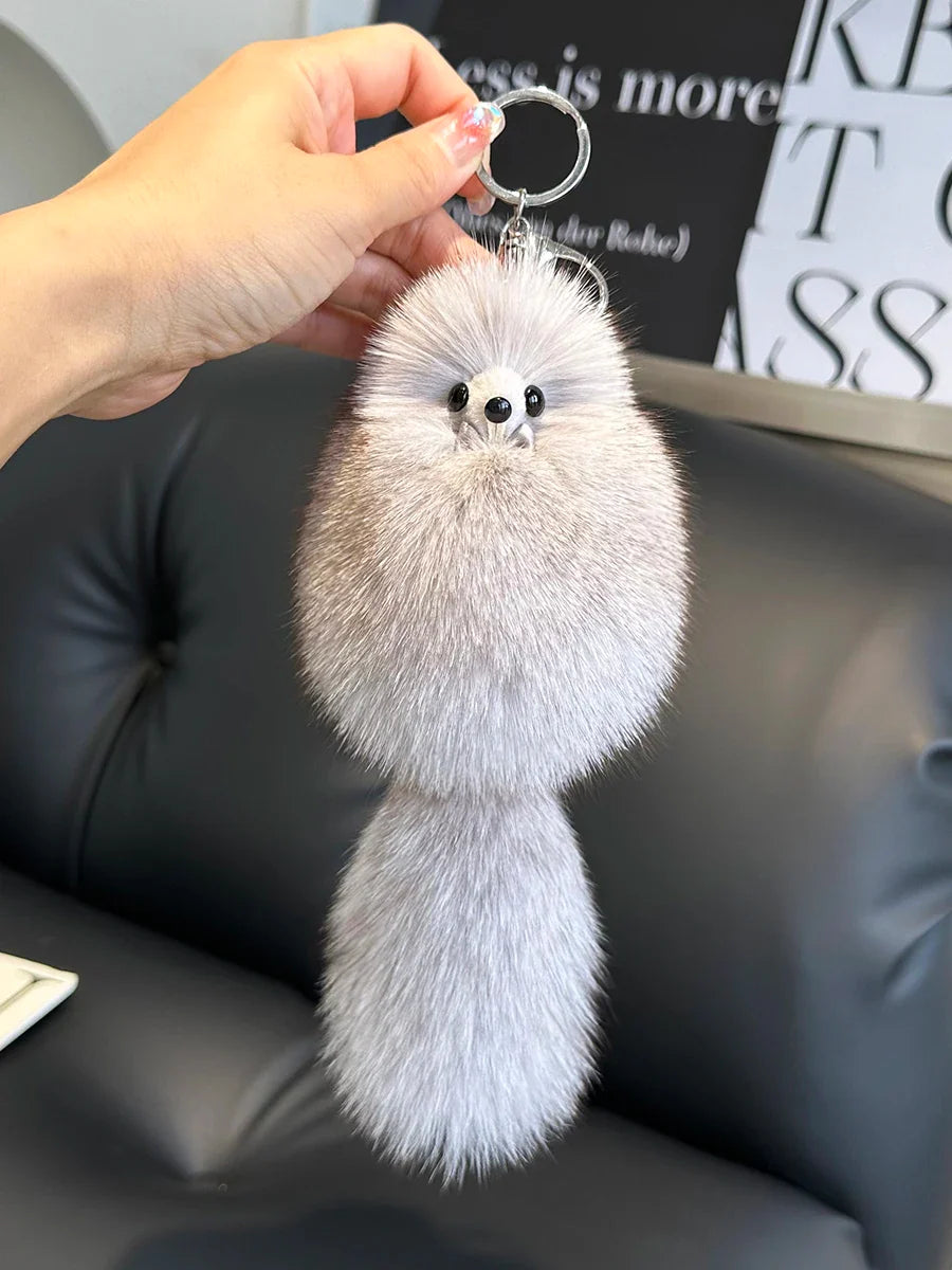 2024 Cute Real Fox Fur Plush Keychain – Pompom Bag Pendant & Car Key Ring Toy for Girls