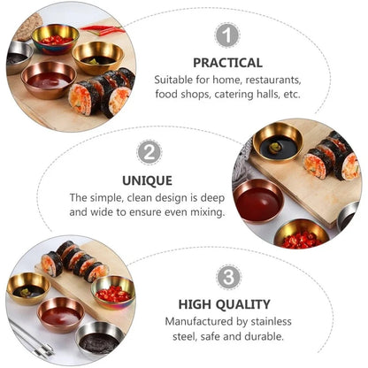 2PCS/4PCS Stainless Steel Golden Sauce Dishes – Appetizer & Seasoning Serving Tray Set for Kitchen Tableware