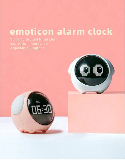 Digital Kids Alarm Clock with Light — Cute Cartoon Emotion Table Clock for Children