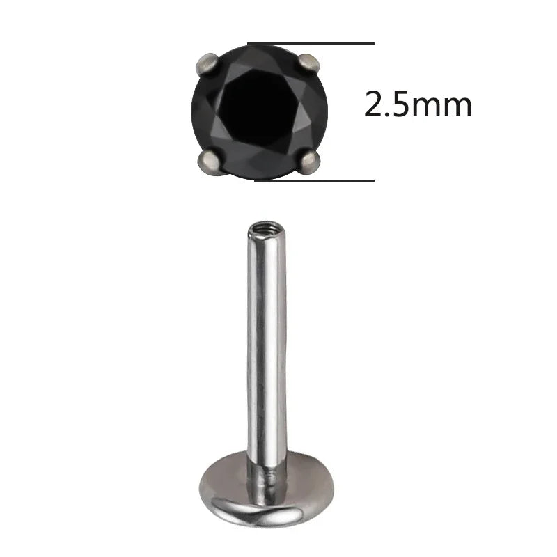 ASTM F136 Titanium CZ Labret Stud Earrings for Ear, Lip & Nose Piercings
