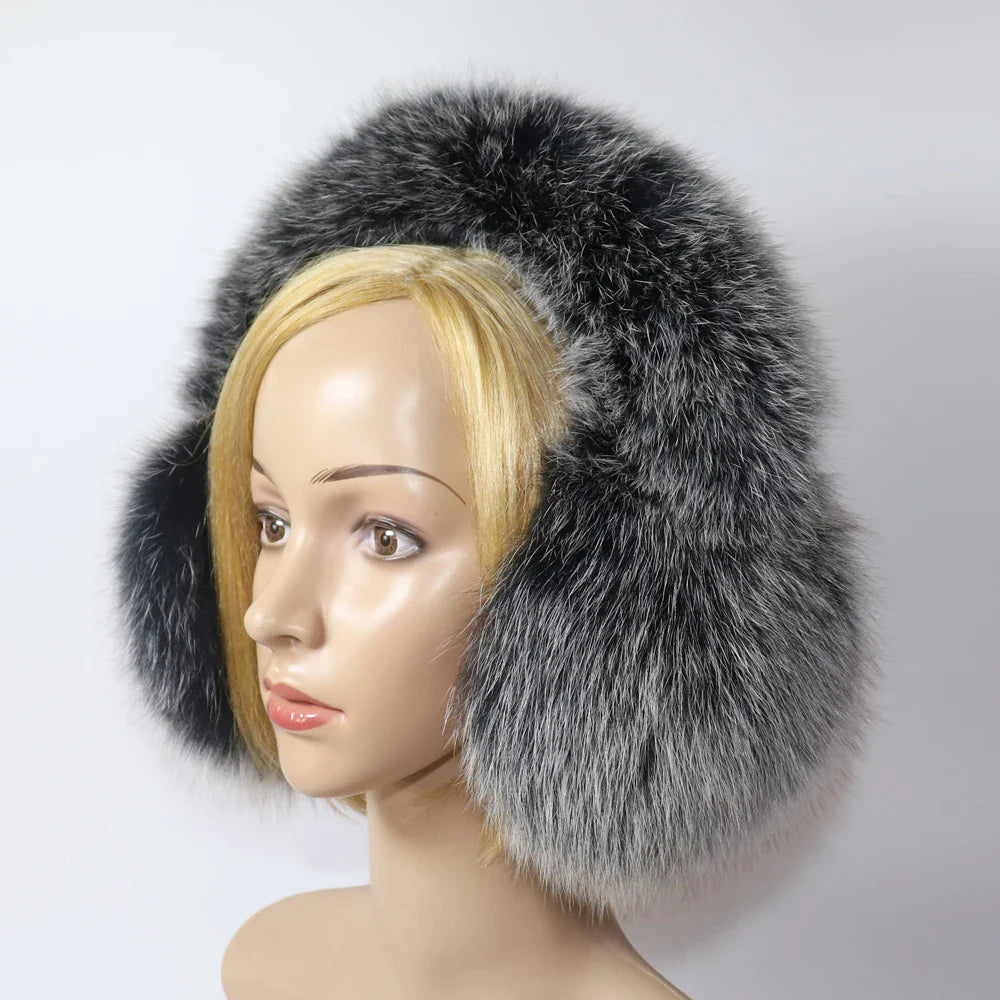 Real Fox & Raccoon Fur Earmuffs – Warm Winter Ear Warmer for Women and Girls, Plush Genuine Fur Accessory