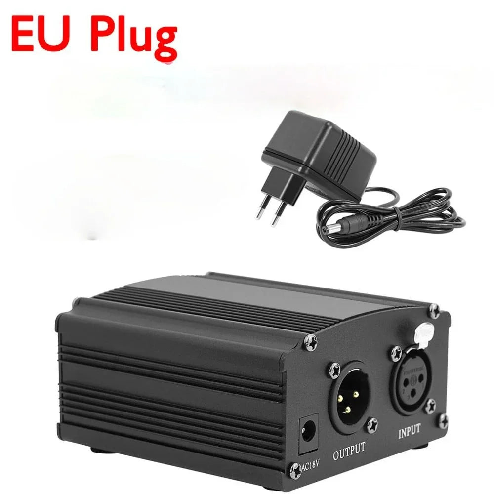 48V Phantom Power Supply Kit - XLR 3-Pin Microphone Cable & Adapter for Condenser Recording Mics