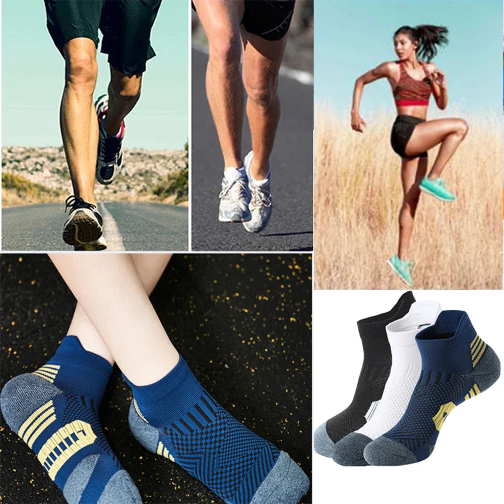 3 Pairs Professional Sports Socks – Non-Slip Towel Bottom Running Socks for Men & Women, Breathable Quick-Dry Basketball Training Ankle Sox