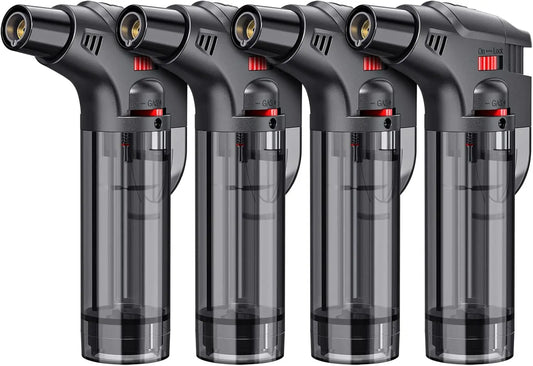 Jet Flame Torch Lighter — Refillable Butane Gas Lighter with Visible Fuel Tank, Windproof & Adjustable Flame for Kitchen