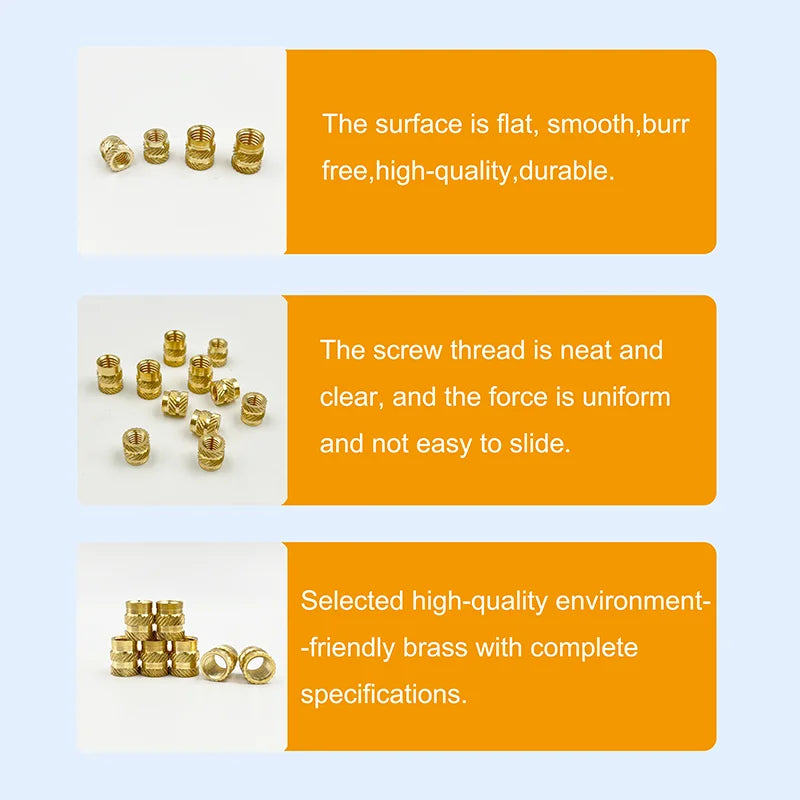Brass Insert Nut Set M2–M6 – Knurled Hot Melt Threaded Copper Nuts for 3D Printing & Injection Molding