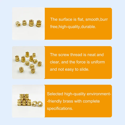 Brass Insert Nut Set M2–M6 – Knurled Hot Melt Threaded Copper Nuts for 3D Printing & Injection Molding