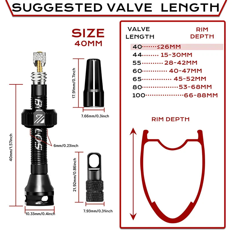 BUCKLOS Tubeless Presta Valves 40–100mm — Aluminum Alloy Bike Valve Stem for Road & MTB