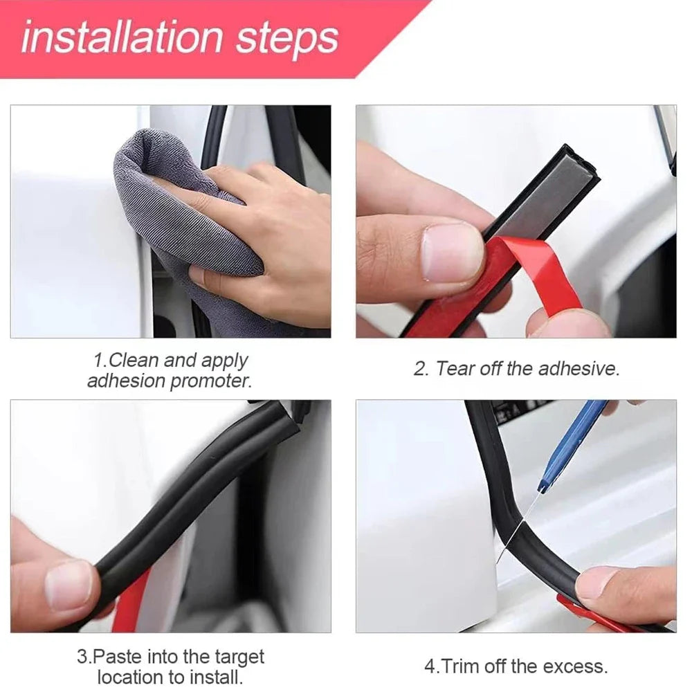 B Shape Car Door Seal Strip - Rubber Weatherstrip Soundproof Insulation Sticker for Auto Door Sealing & Vehicle Accessories