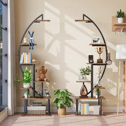 64" Tall Arched Bookshelf with Lights - 2-Pack 7-Tier Ladder Bookcase for Home Office Storage & Display