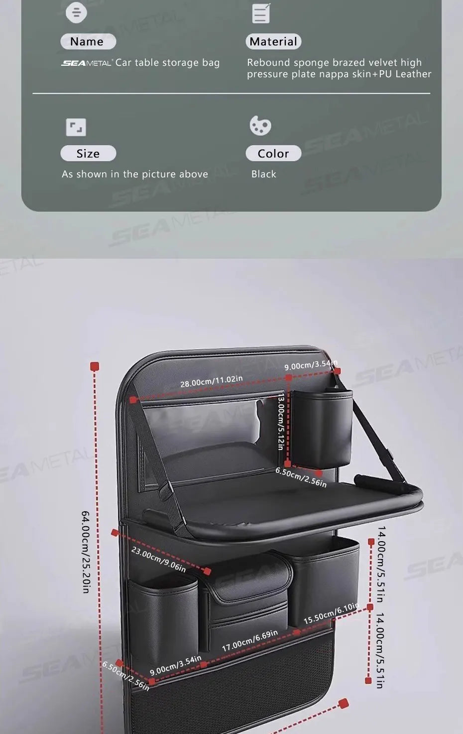 SEAMETAL Car Seat Back Organizer – Large Capacity Multi-Pocket Storage Bag with Foldable Tablet Tray