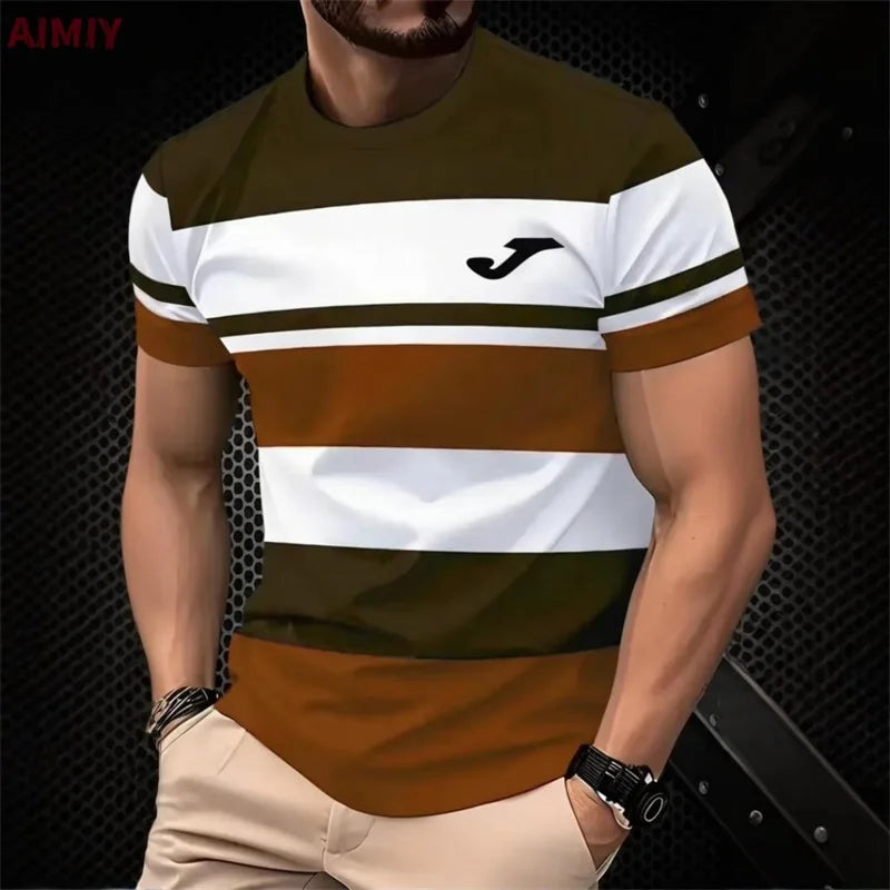 Men’s Striped Print Summer T-Shirt – Casual Round Neck Short Sleeve Outdoor Fashion Tee Shirt