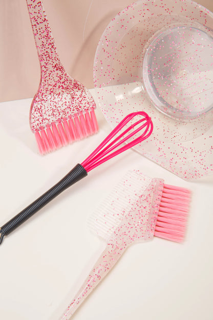 4pcs Hair Styling & Highlight Dyeing Set – Sparkling Comb, Oil Brush, Single-Sided Soft Hair Pearl Dyeing Brush