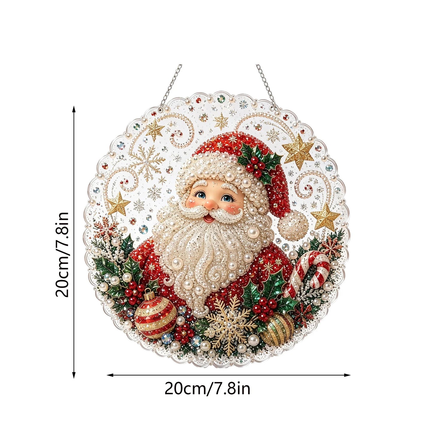 DIY Christmas Pearl Diamond Painting Pendant - Acrylic 2D Bead Craft for Holiday Window & Wall Decor