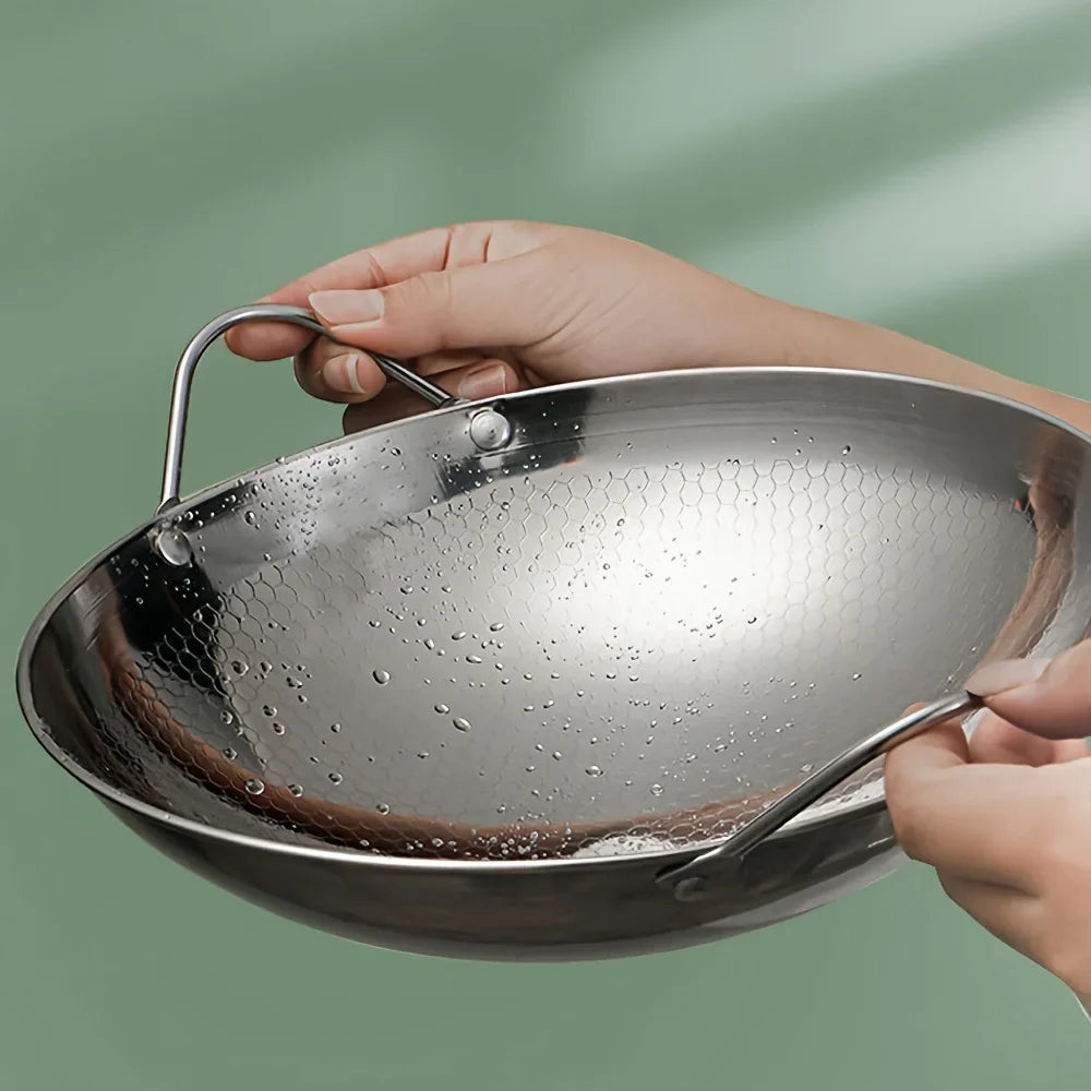 29cm/11inch Stainless Steel Honeycomb Skillet | Non-Stick, Scratch-Resistant Cooking Pan for Pasta, Steak, Porridge, Ramen
