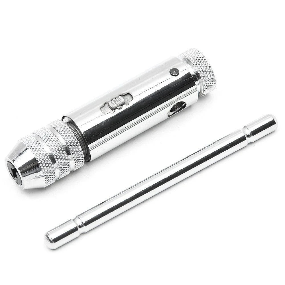 Adjustable Silver T-Handle Ratchet Tap Holder Wrench – 5pcs M3-M8 Machine Screw Thread Metric T-shaped Tap