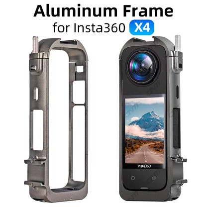 Aluminum Protective Frame for Insta360 X4 - Metal Durable Housing Cage with Cold Shoe Mount, Camera Accessories