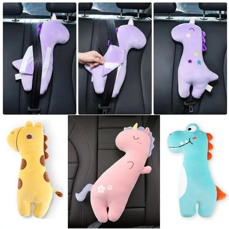 Car Safety Belt Cover - Baby Seat Belt Protector with Neck Cushion and Sleeping Head Support - Unicorn Cute Pillow for Kids