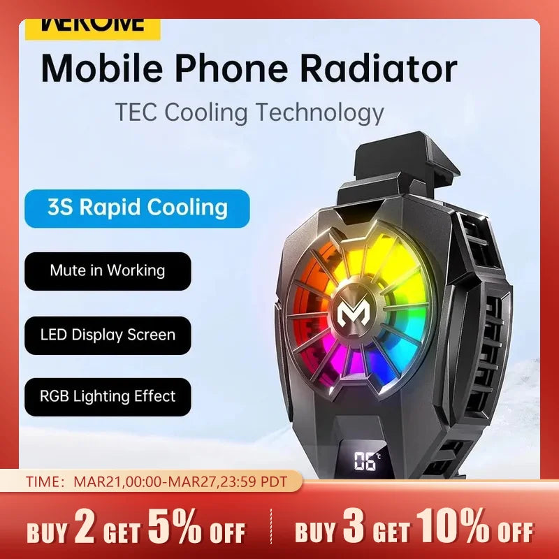 WEKOME Mobile Phone Heat Dissipator: Temperature Display Gaming Cooling Radiator with Universal Back Clip