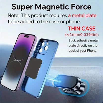 Magnetic Car Phone Holder - 360° Rotatable Mini Strip Shape Stand with Strong Metal Magnet for iPhone 14 & Huawei GPS Mount