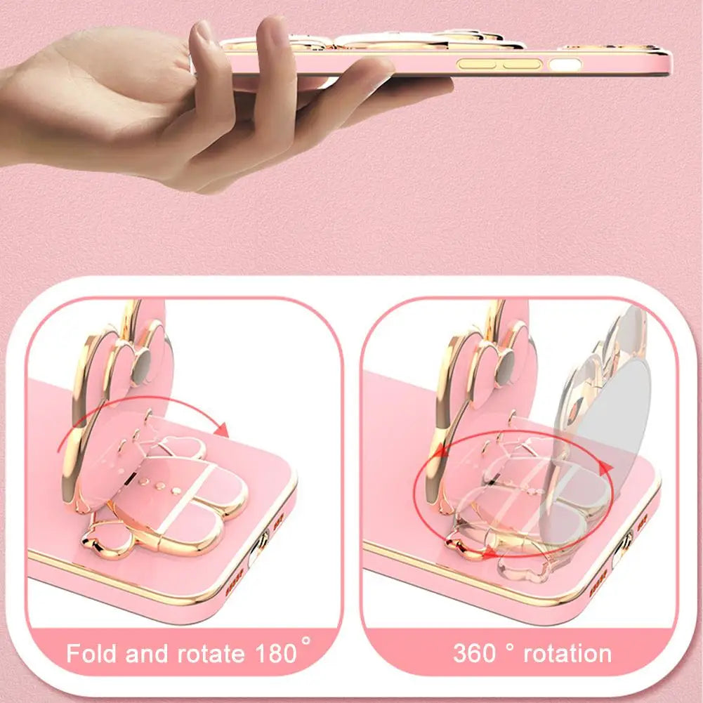 Universal Cat Mobile Phone Holder – 2-in-1 Metal Cell Phone Stand with Finger Grip & Makeup Mirror