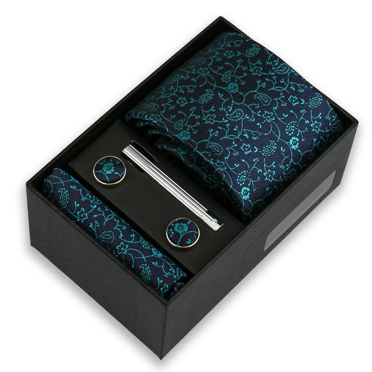 Men's Tie & Cufflink Gift Set - 8cm Necktie Handkerchief Clip Box for Formal Business Suits