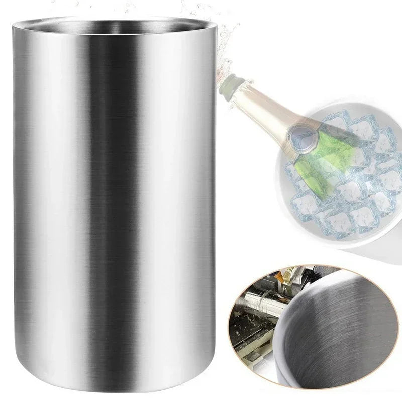 UPORS Stainless Steel Wine Cooler Bucket – Double Wall Bottle Holder for Champagne, Beer & Ice, Bar Chiller Tool