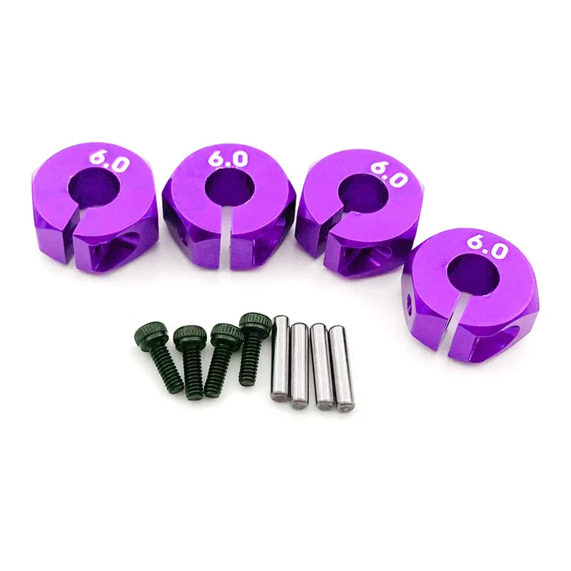 4PCS Aluminum Wheel Hex Hubs — 12mm Drive with Pins & Screws, 5/6/7mm Thickness for RC Cars, Crawlers, HSP, Tamiya, SCX10 & Slash
