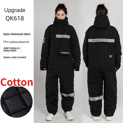Winter Waterproof Windproof Motorcycle & Ski All-in-One Suit — Thick Plush Cold-Proof Riding Jacket