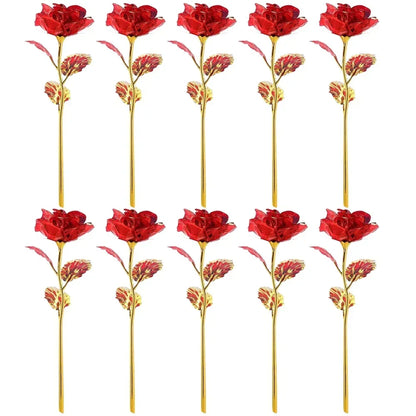 10PCS 24K Foil Plated Rose Gold Roses – Valentine’s Day, Wedding & Forever Love Decorative Gift