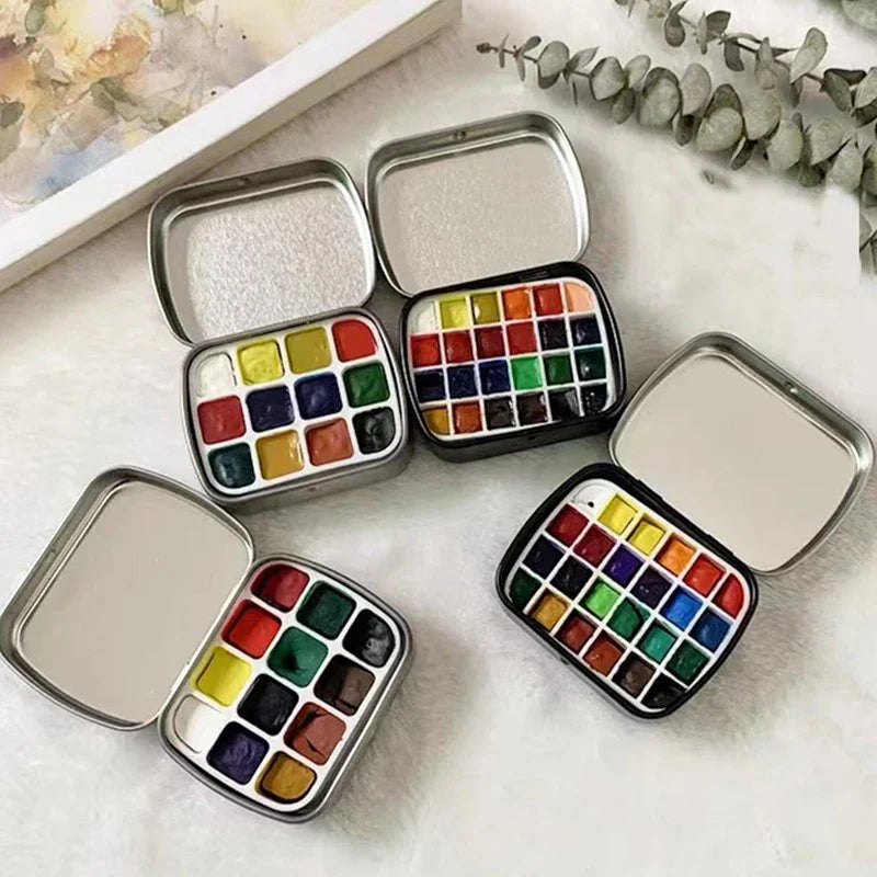 Portable Empty Watercolor Tin Box – 12/24 Grid Mini Paint Palette for Travel Painting & Art Supplies