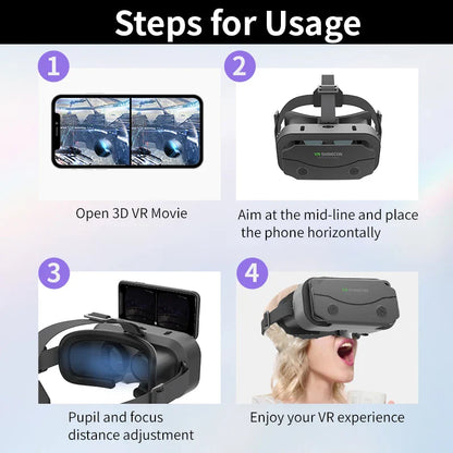 VR Glasses Virtual Reality Headset – 3D Lenses Smart Goggles for Smartphones, Mobile Game Accessory