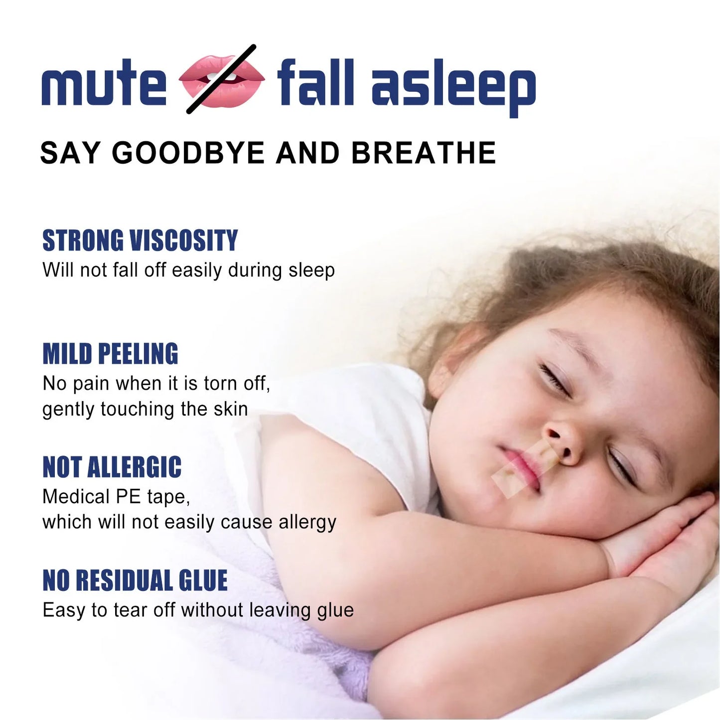 Mouth Tape Adhesive – Hypoallergenic Sleep Aid for Nose Breathing, Gentle Physical Sleep Mouth Tape 9M