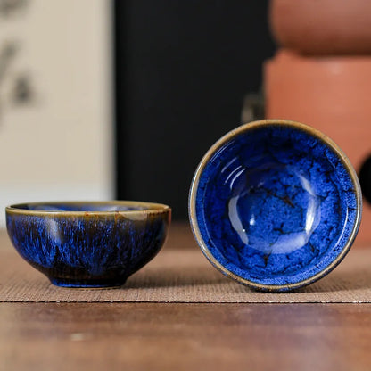 45ml Household Ceramic Teacup – Kiln Change Satin Blue Master Cup for Tea Tasting & Jianzhan Teahouse Teaware