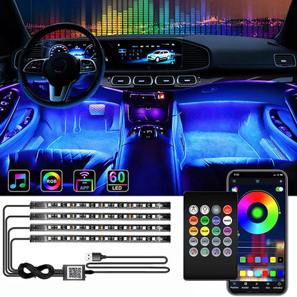 Neon LED Car Interior Ambient Foot Strip Light Kit: Remote & App Controlled RGB Decorative Lamps for Auto Atmosphere Enhancement