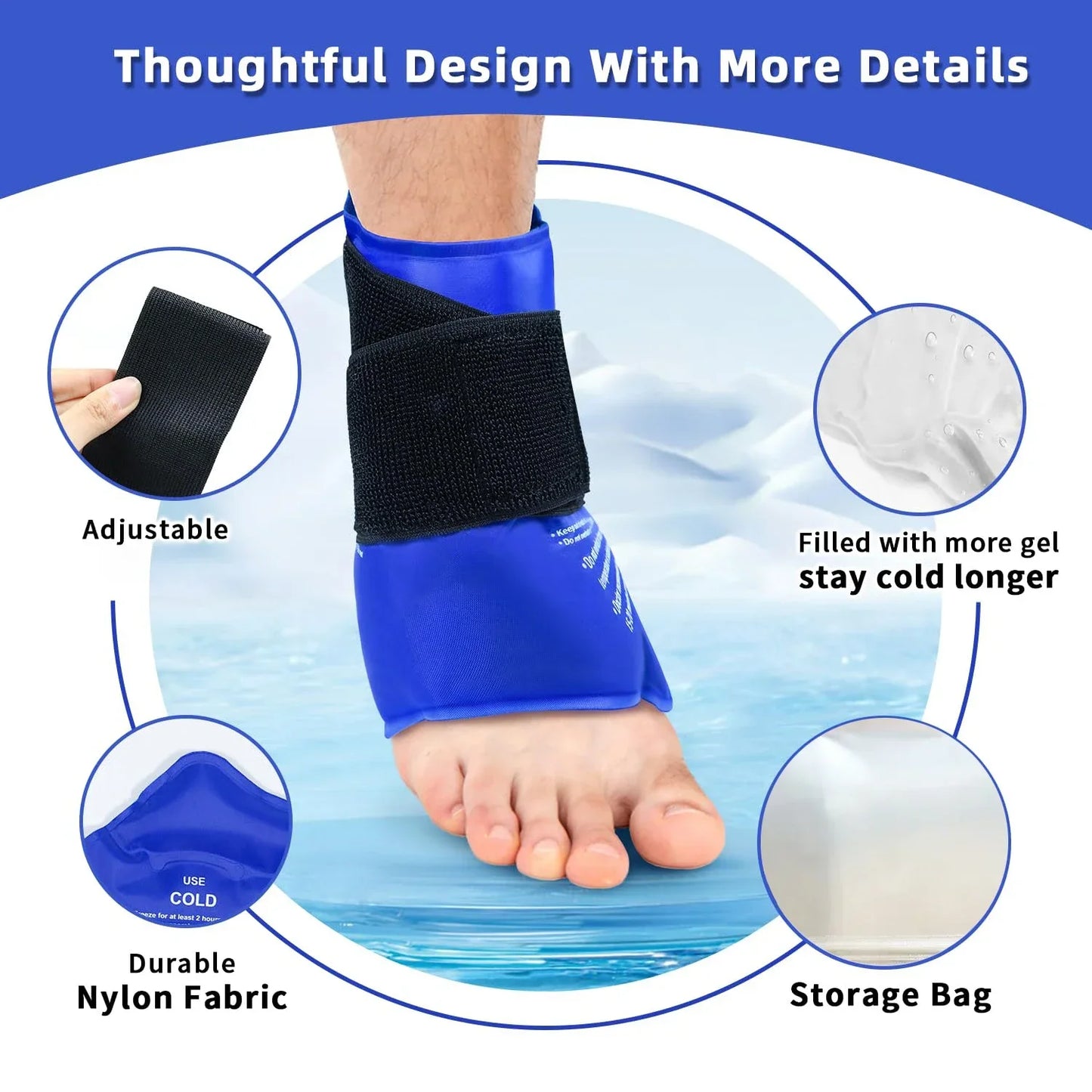 Ankle Brace Ice Pack Wrap — Hot & Cold Therapy Gel Pack for Pain Relief and Sprains