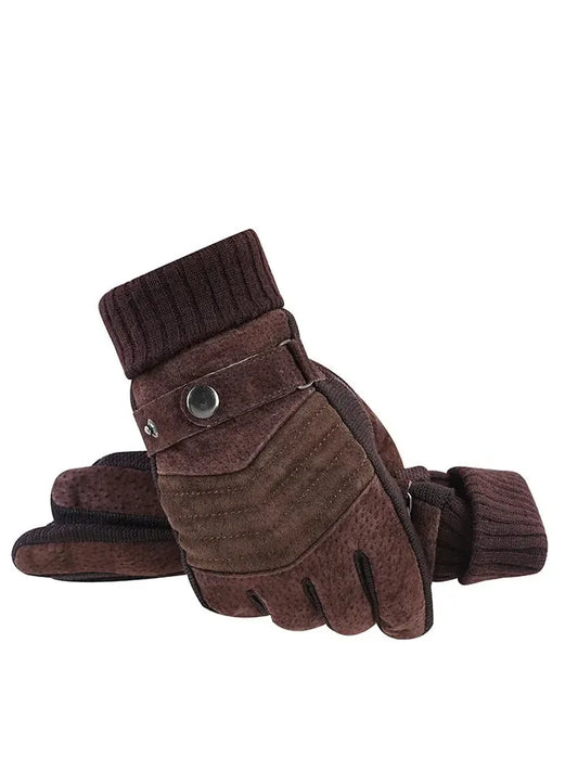 Men's Winter Cycling and Motorcycle Gloves - Windproof Leather with Cold Insulation, Touch Screen, and Anti-Slip Thick Pile