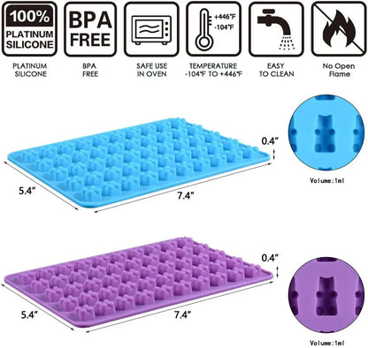 Gummy Bear Silicone Molds - Mini Chocolate Candy Molds with Droppers Food Grade Nonstick Baking Set of 4