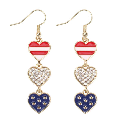 USA Flag Heart Star Cross Earrings - Patriotic Independence Day Dangle Jewelry for Women