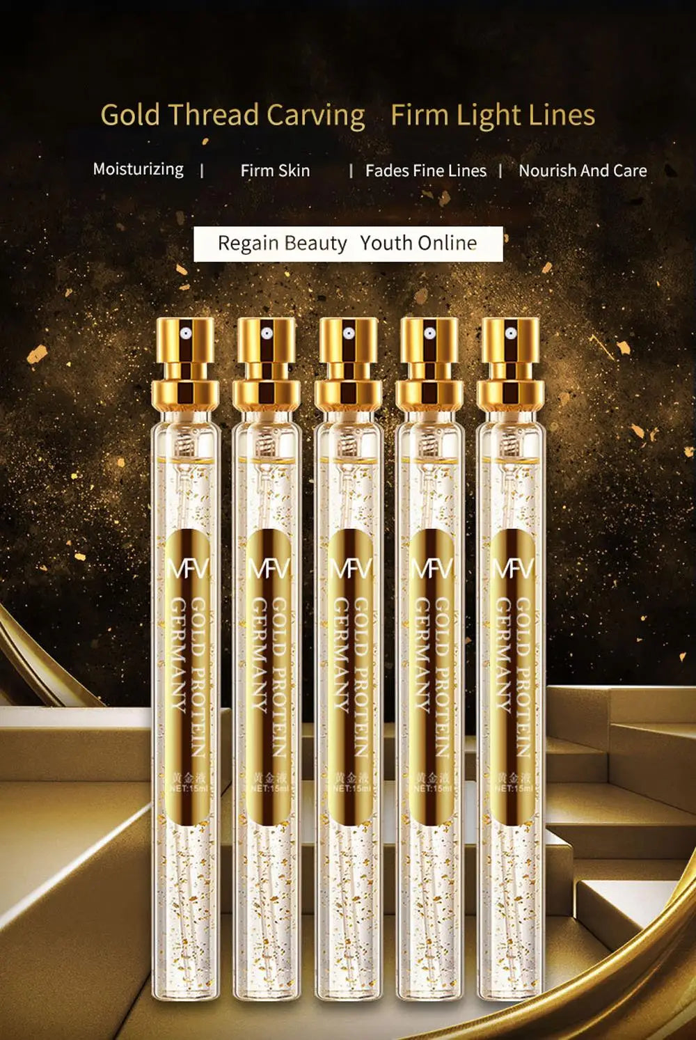 Soluble Face Lifting Threads Serum – Collagen, Protein & Peptide Gold Silk Wire Facial Essence for Anti-Aging & Skin Firming