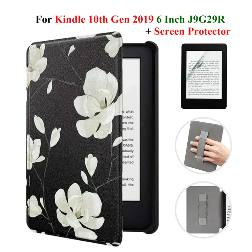 Kindle 10th Gen 6" Leather Case – Hand Strap & Screen Protector Cover with Wake/Sleep Function (2019, J9G29R)