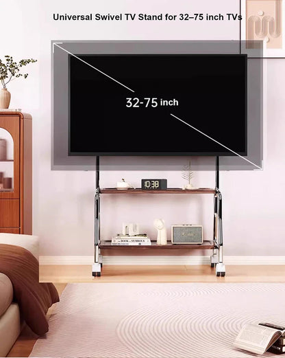 Rolling TV Stand on Wheels – Mobile Cart for 32–75in LCD & LED Flat/Curved TVs, Holds 110lbs, VESA 600x400mm
