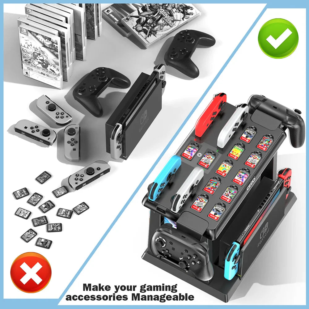 OIVO Switch Joy-Con Charger & Game Storage Tower – Pro Controller Holder for Nintendo Switch OLED Dock Station