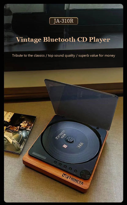 Wooden HIFI CD Player – Bluetooth 5.1, Digital Optical Output, USB Lossless Playback, Infrared Remote Control