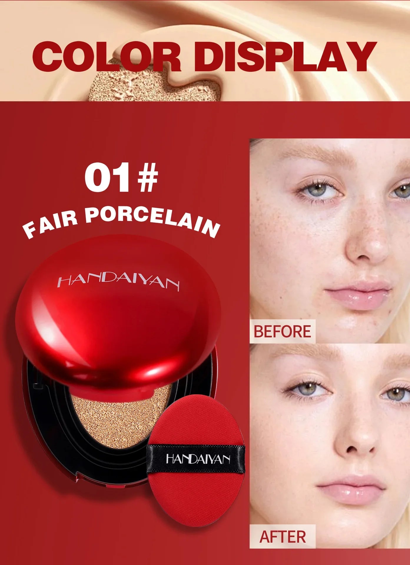 BB Cream Air Cushion Foundation - Full Coverage, Waterproof & Long-Lasting Brightening Makeup for Women - Korean Cosmetics