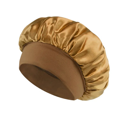 Women’s Satin Hair Bonnet – Solid Silk Sleeping Cap with Wide Brim and Elastic Soft Band for Hair Care