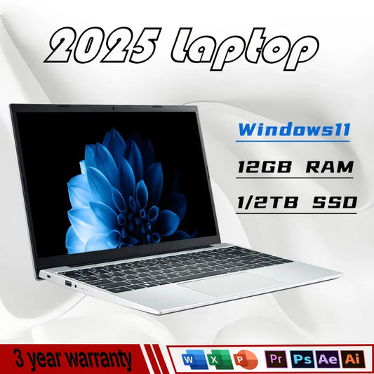 14.1" Windows 11 Laptop – Intel Celeron N4000, 12GB RAM, 512GB SSD, Full HD Notebook for Office & Study