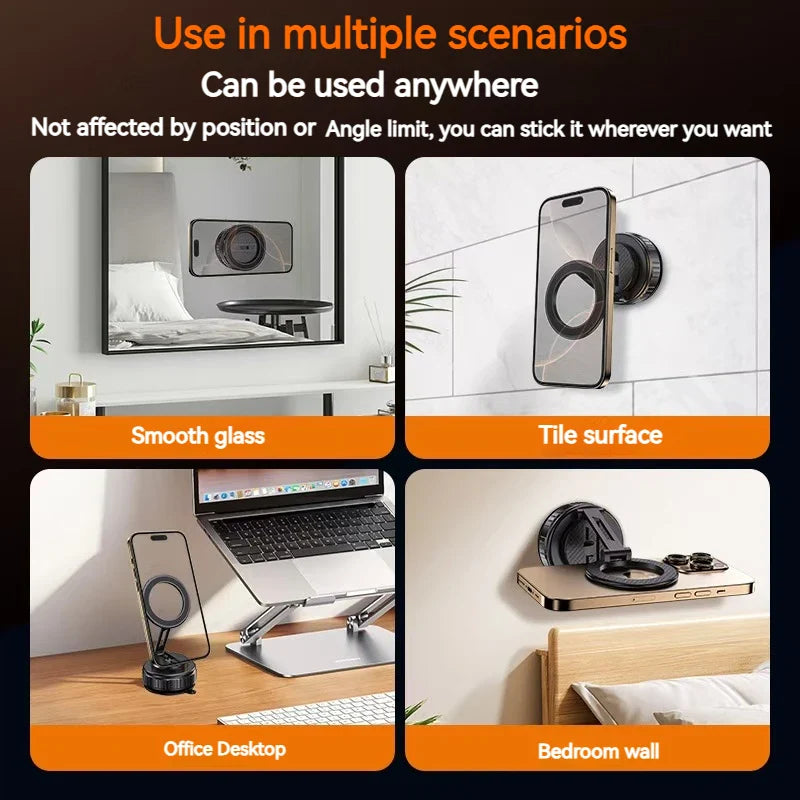 Universal Metal Magnetic Car Phone Holder – Adjustable Vacuum Suction Stand for Mirror, Gym, Bath & Home Use