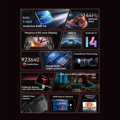 CUBOT MAX 5 5G Smartphone | 6.95" 144Hz Screen, MTK Dimensity 8200, 24GB RAM, 256GB ROM, 100MP Camera, Android 14